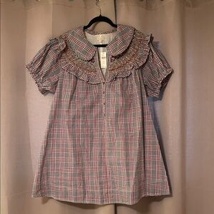 Anthropologie Multicolor Plaid Ruffle Mini Dress